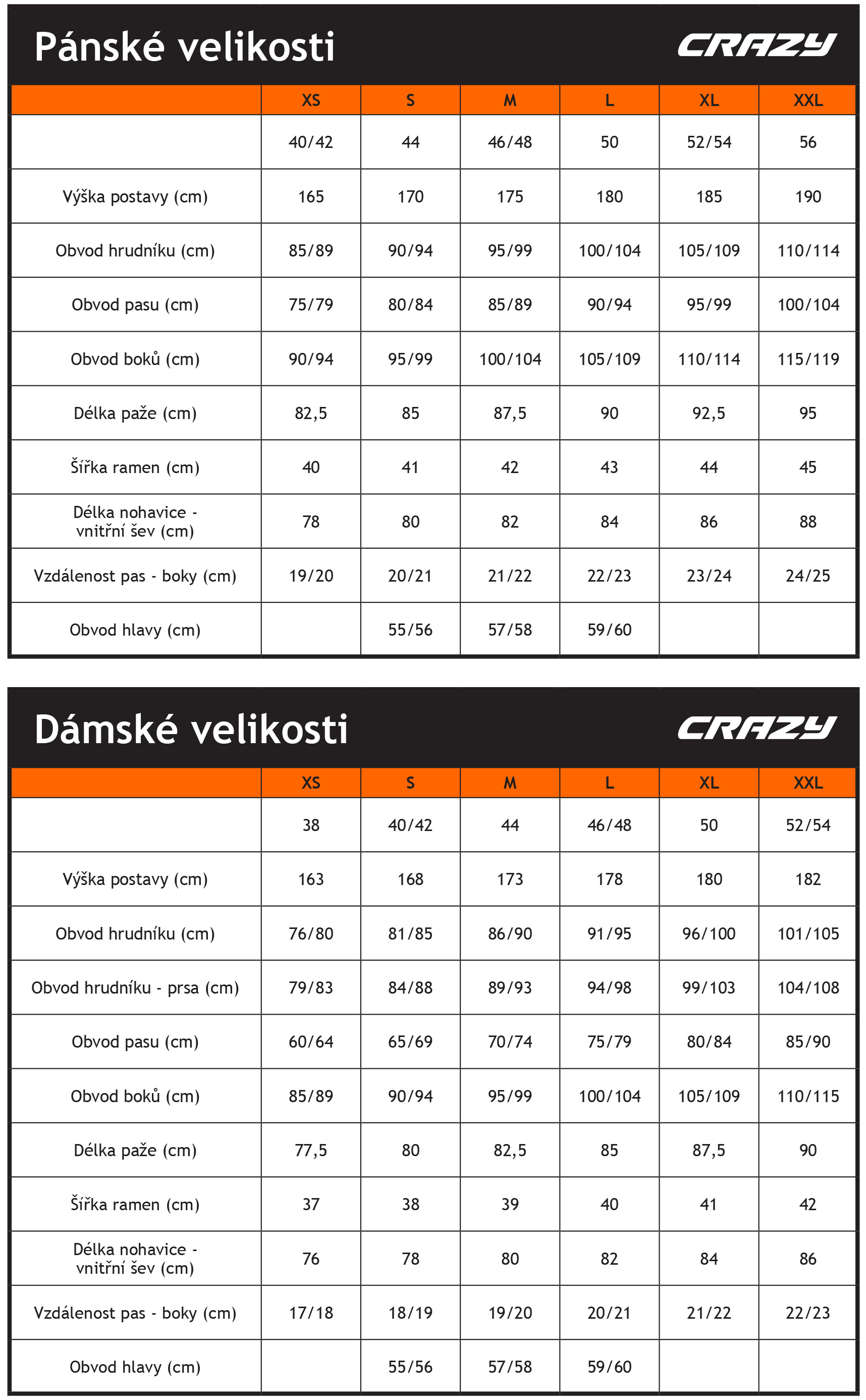 CRAZY_Tabulka velikosti